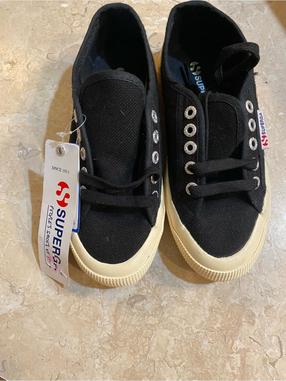 Superga Kids Black Canvas Sneakers with Cream Rubber Toe